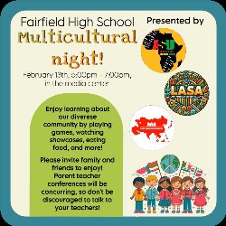 FHS Multicultural Night flyer for Feb. 13 from 5-7 p.m.